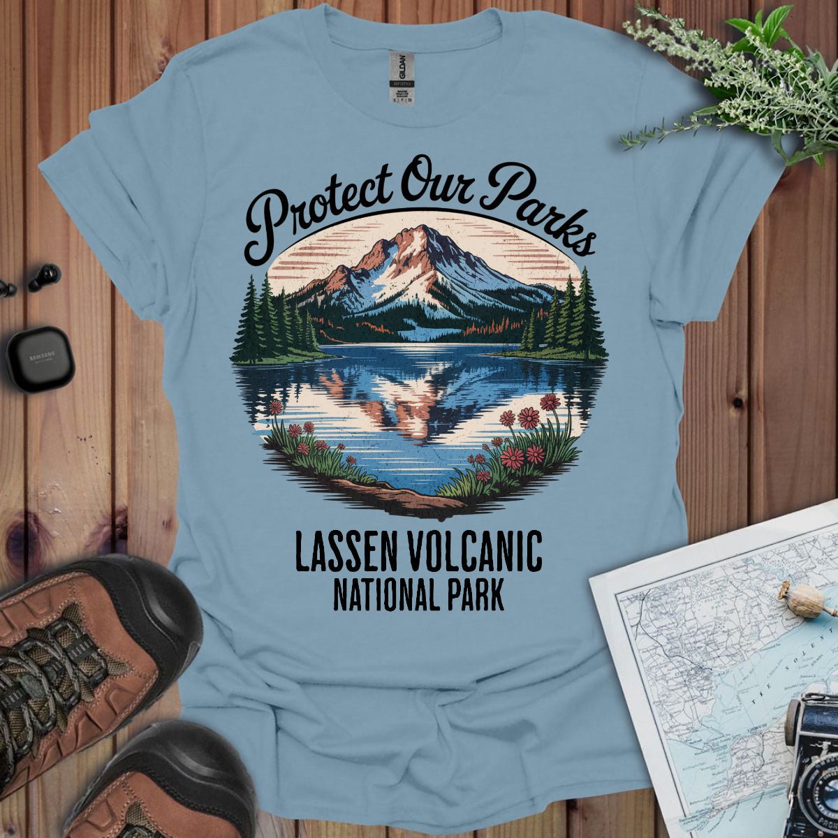 Protect Our Parks Lassen Volcanic graphic t-shirt alternate apparel color or angle