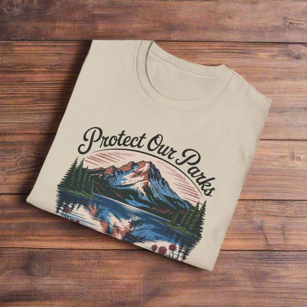 Protect Our Parks Lassen Volcanic graphic t-shirt shown in lifestyle or modeled setting