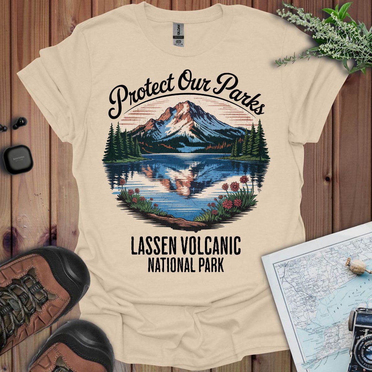 Protect Our Parks Lassen Volcanic graphic t-shirt alternate apparel color or angle