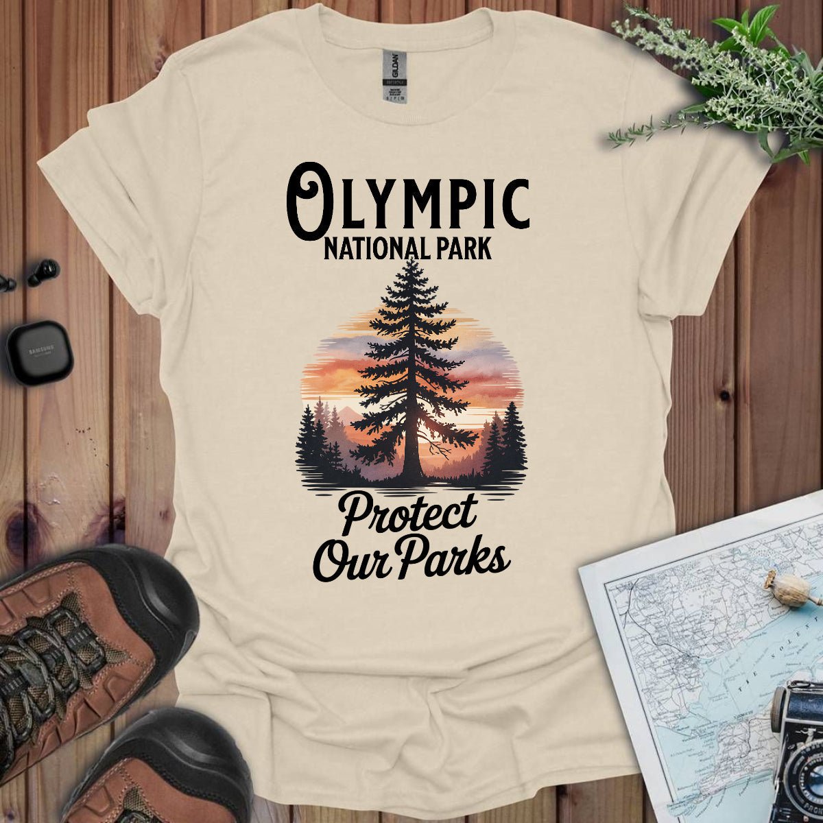 Protect Our Parks Olympic graphic t-shirt shown in lifestyle or modeled setting