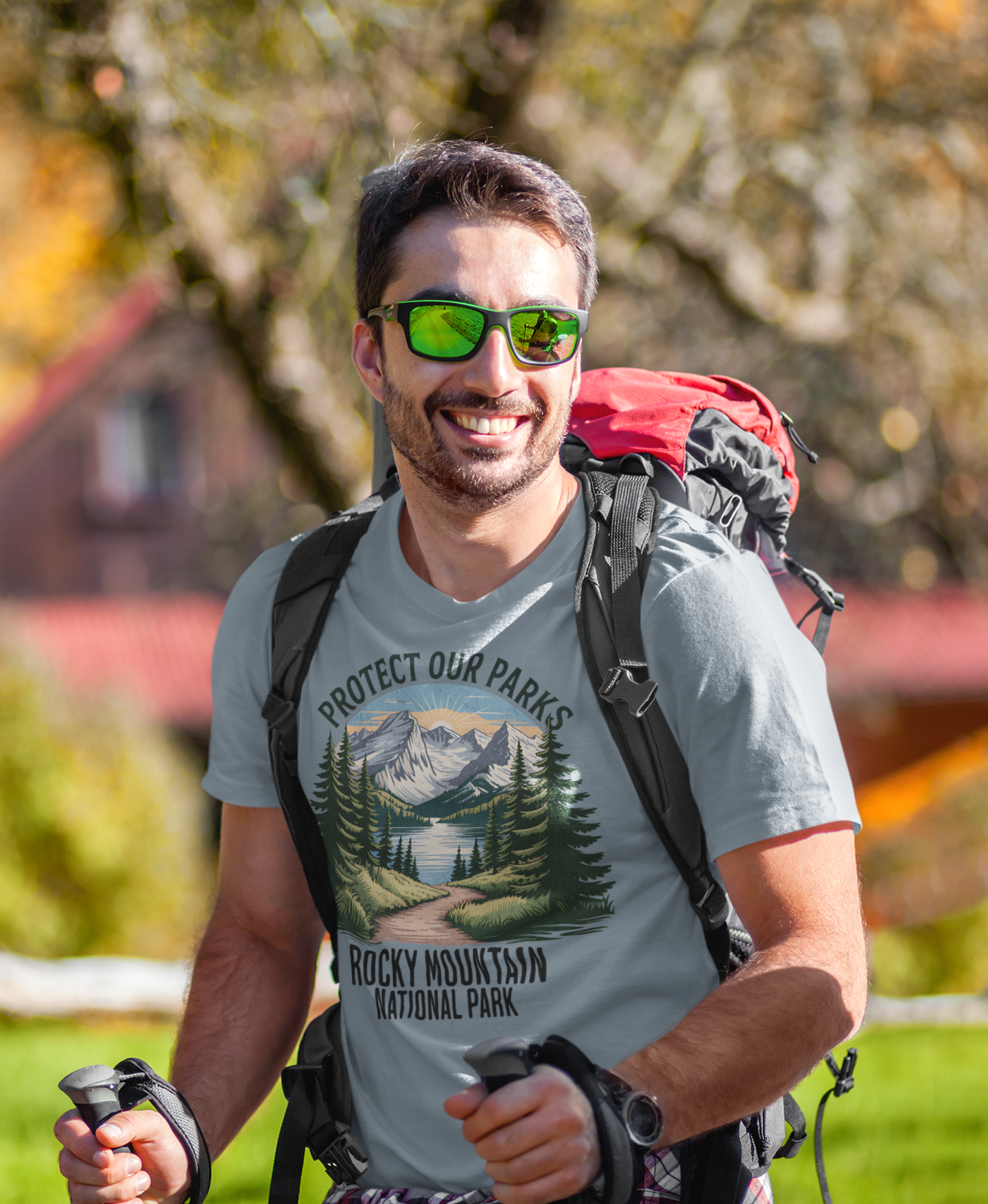 Protect Our Parks Rocky Mountain graphic t-shirt shown in lifestyle or modeled setting