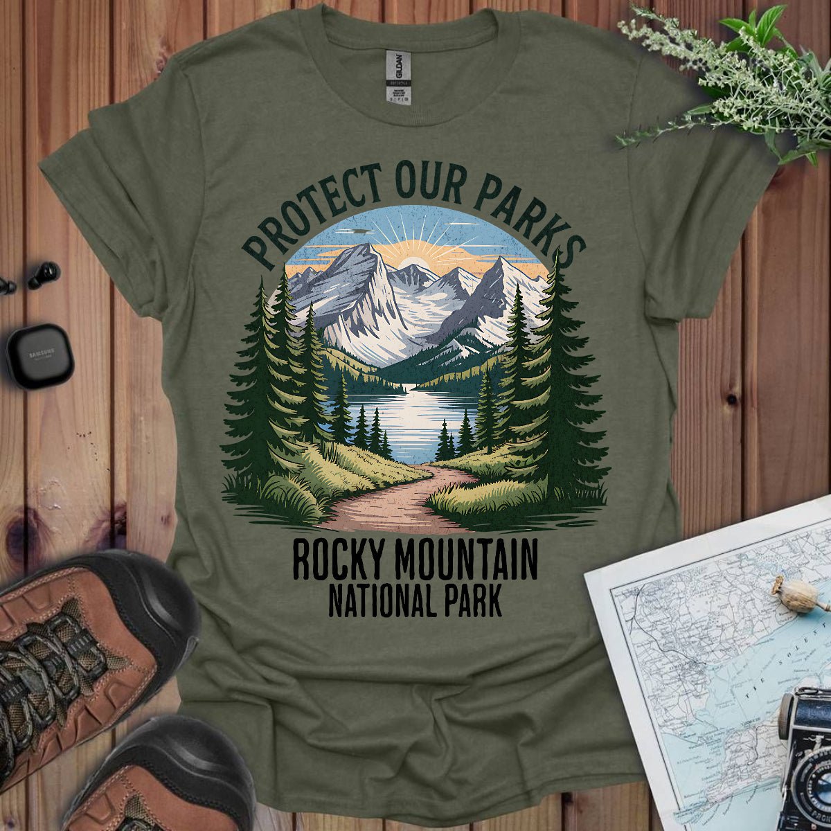 Protect Our Parks Rocky Mountain graphic t-shirt alternate apparel color or angle