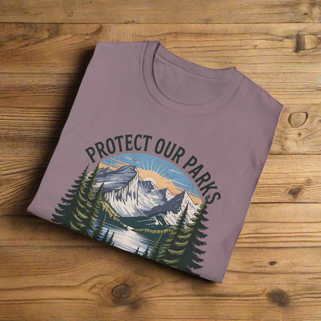 Protect Our Parks Rocky Mountain graphic t-shirt shown in lifestyle or modeled setting