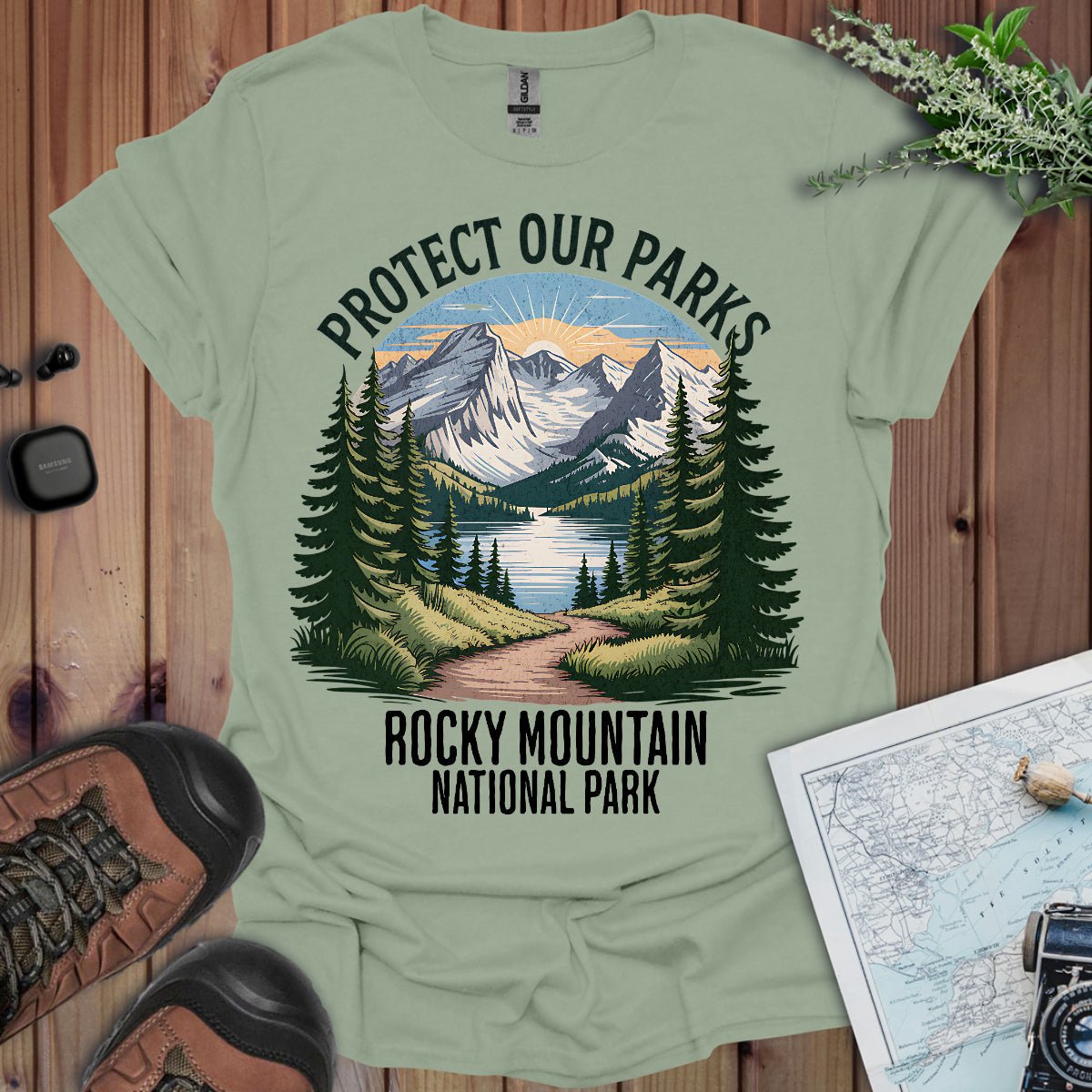 Protect Our Parks Rocky Mountain graphic t-shirt detail or alternate product view