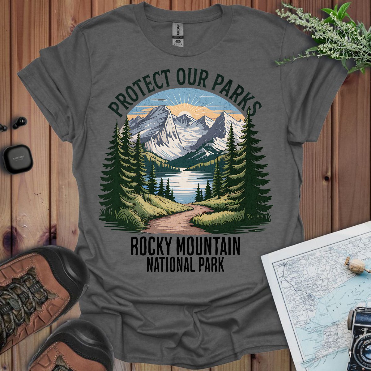 Protect Our Parks Rocky Mountain graphic t-shirt alternate apparel color or angle