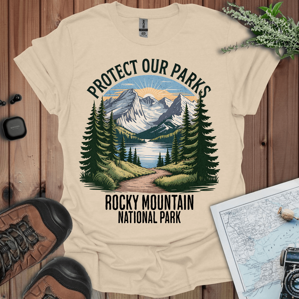 Protect Our Parks Rocky Mountain graphic t-shirt detail or alternate product view