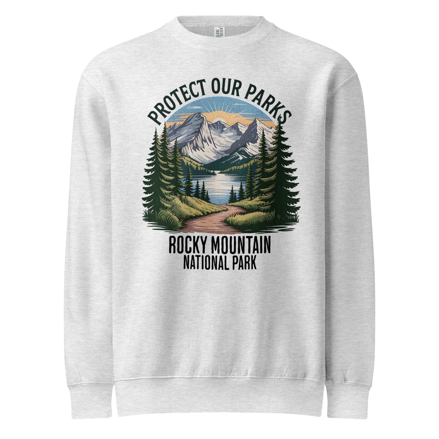 Protect Our Parks Rocky Mountains crewneck sweatshirt alternate apparel color or product angle