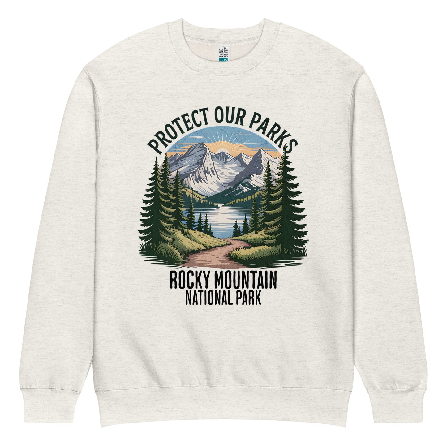 Protect Our Parks Rocky Mountains crewneck sweatshirt alternate apparel color or product angle