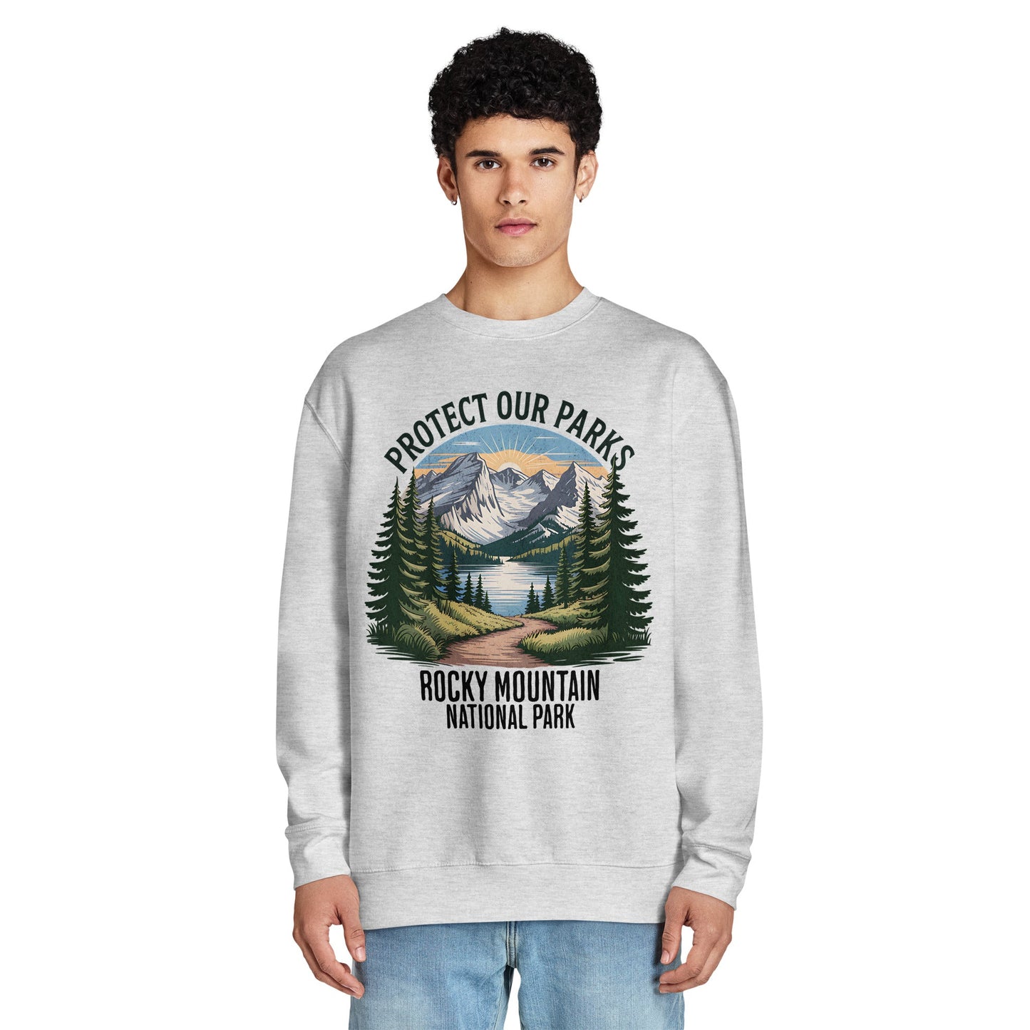 Protect Our Parks Rocky Mountains crewneck sweatshirt alternate apparel color or product angle