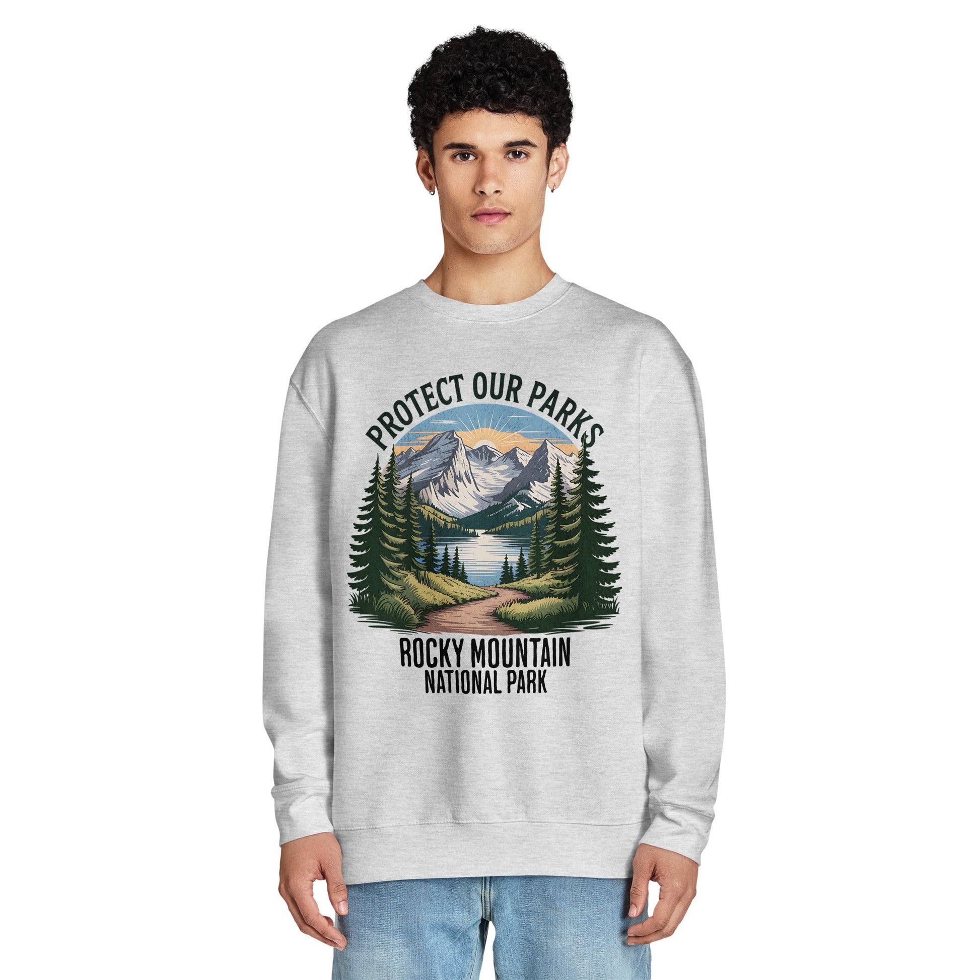 Protect Our Parks Rocky Mountains crewneck sweatshirt alternate apparel color or product angle