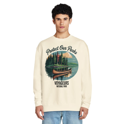 Protect Our Parks Voyageurs crewneck sweatshirt shown in lifestyle or modeled setting