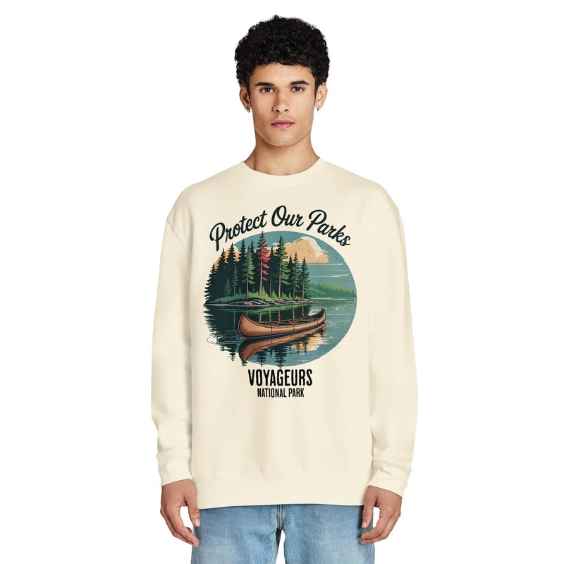 Protect Our Parks Voyageurs crewneck sweatshirt shown in lifestyle or modeled setting