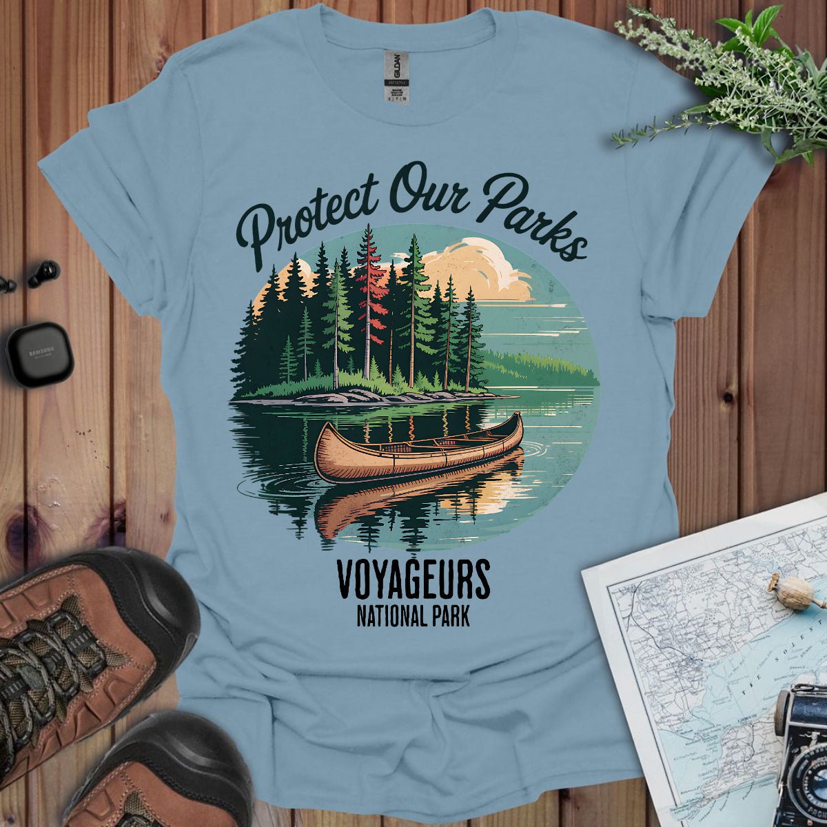 Protect Our Parks Voyageurs graphic t-shirt detail or alternate product view