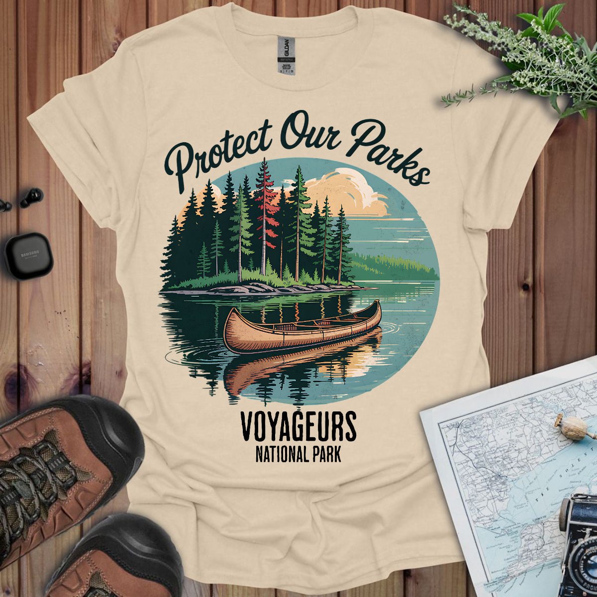 Protect Our Parks Voyageurs graphic t-shirt detail or alternate product view