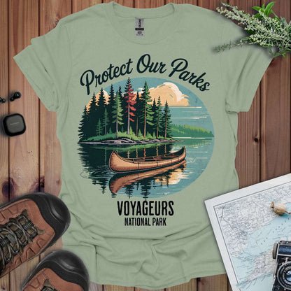 Protect Our Parks Voyageurs graphic t-shirt shown in lifestyle or modeled setting