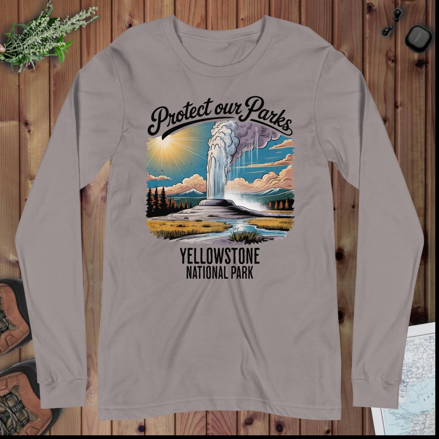 Protect Our Parks Yellowstone Long Sleeve T-shirt - Parks ApparelLong - sleeve