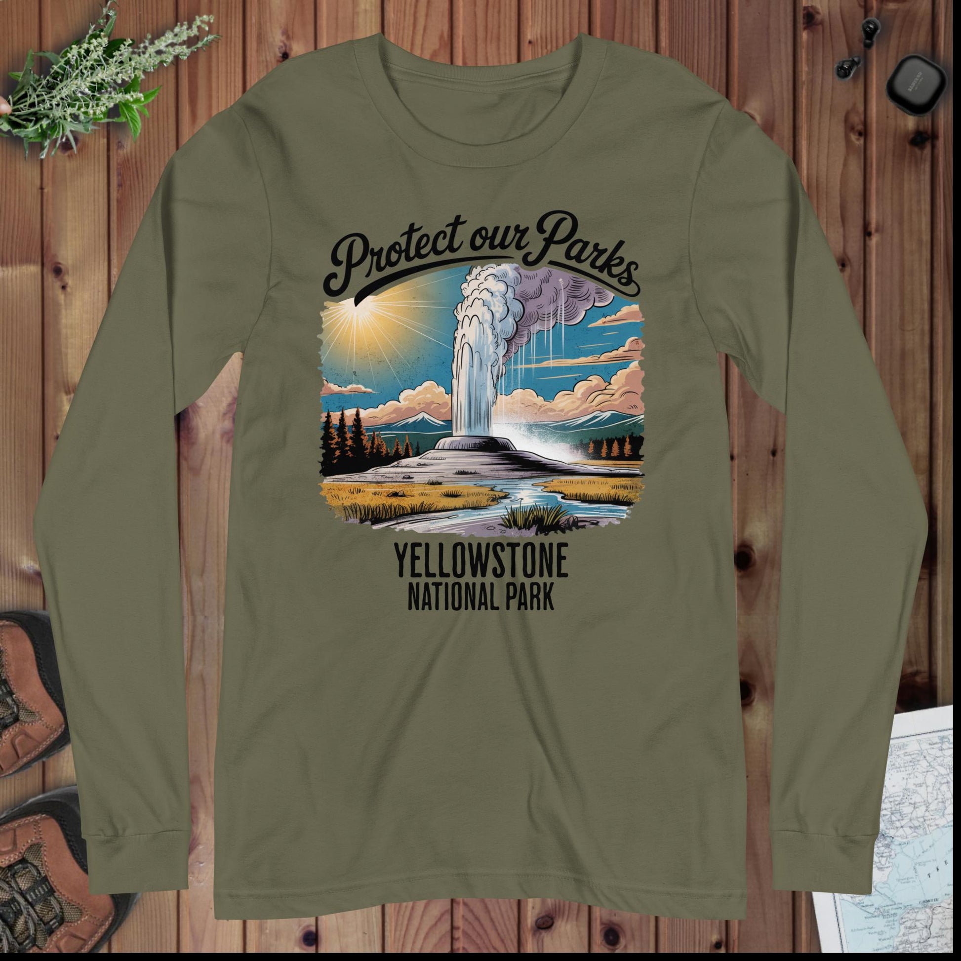 Protect Our Parks Yellowstone Long Sleeve T-shirt - Parks ApparelLong - sleeve