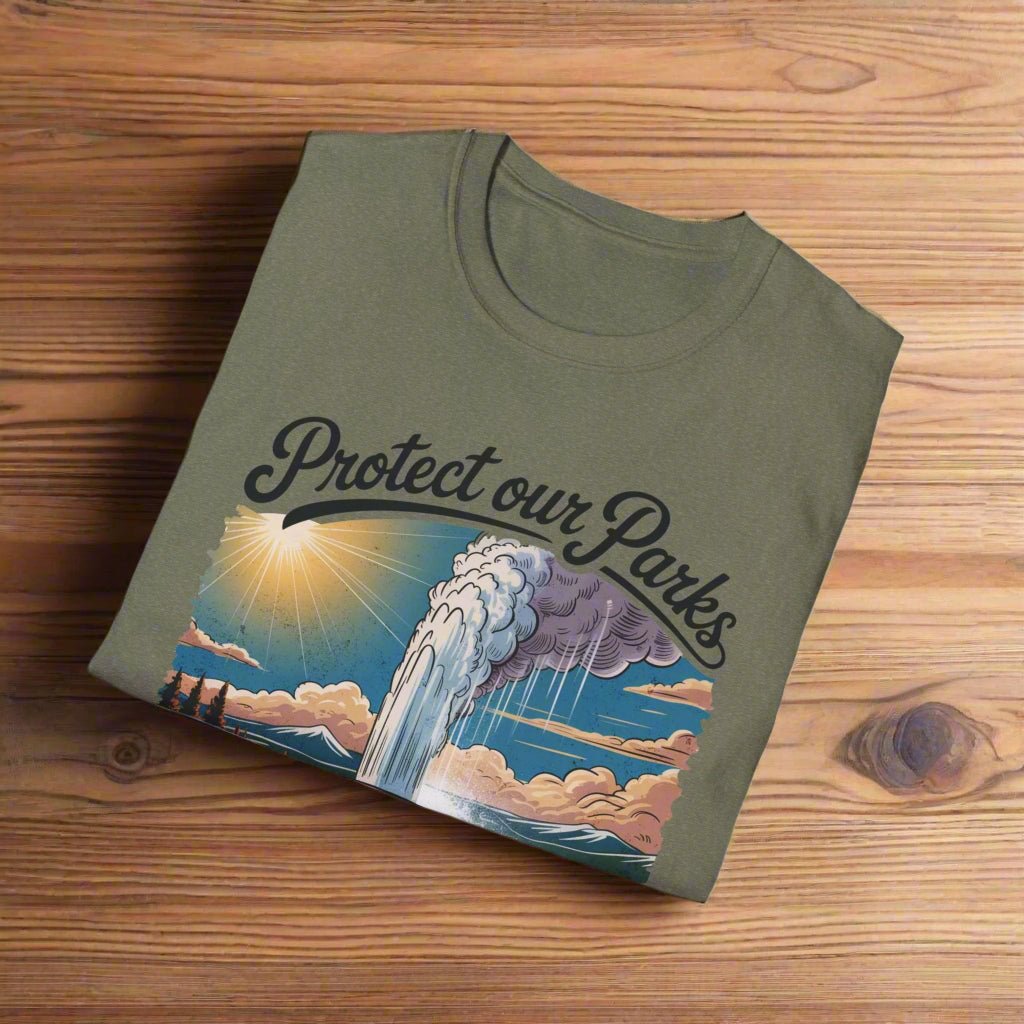 Protect Our Parks Yellowstone graphic t-shirt shown in lifestyle or modeled setting