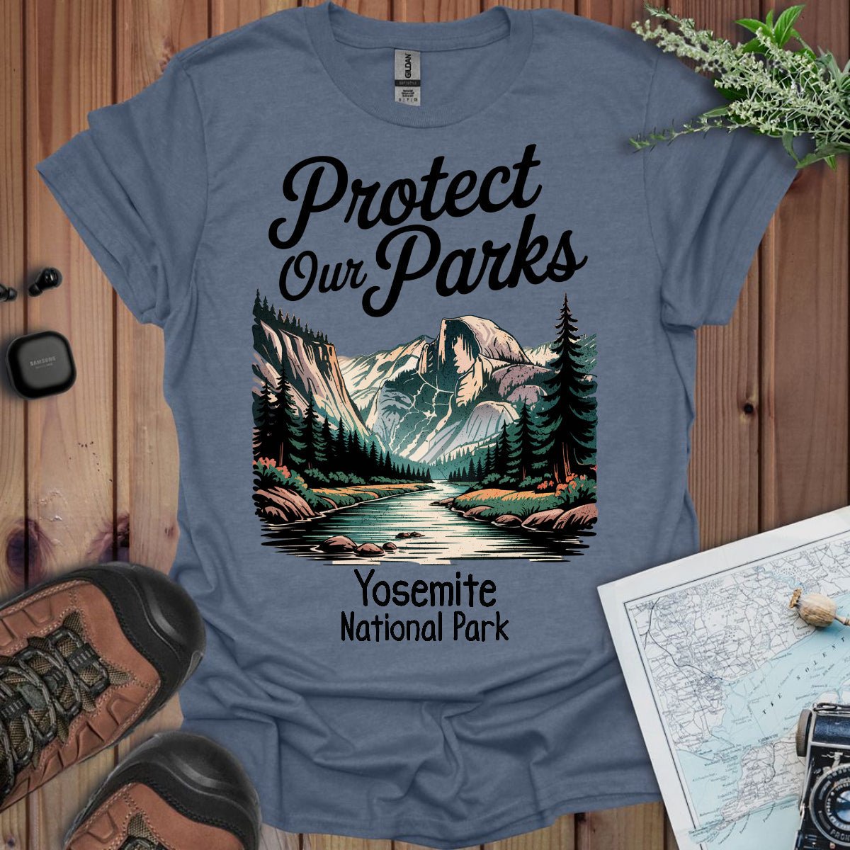 Protect Our Parks Yosemite Half Dome graphic t-shirt shown in lifestyle or modeled setting