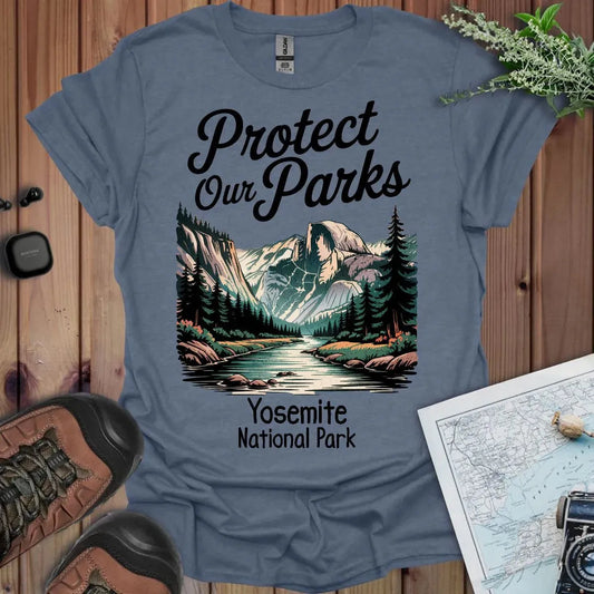 Protect Our Parks Yosemite Half Dome graphic t-shirt shown in lifestyle or modeled setting