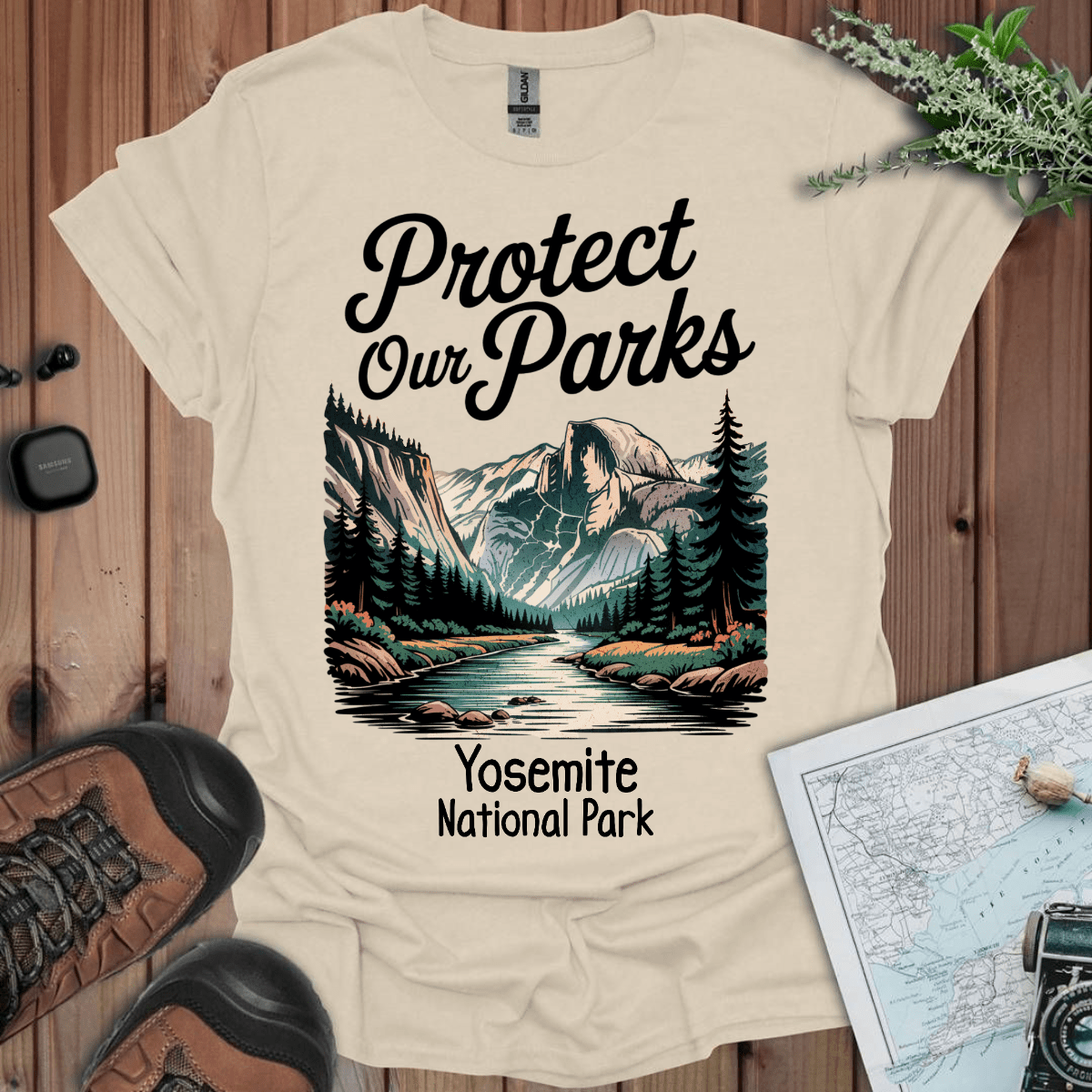 Protect Our Parks Yosemite Half Dome graphic t-shirt detail or alternate product view