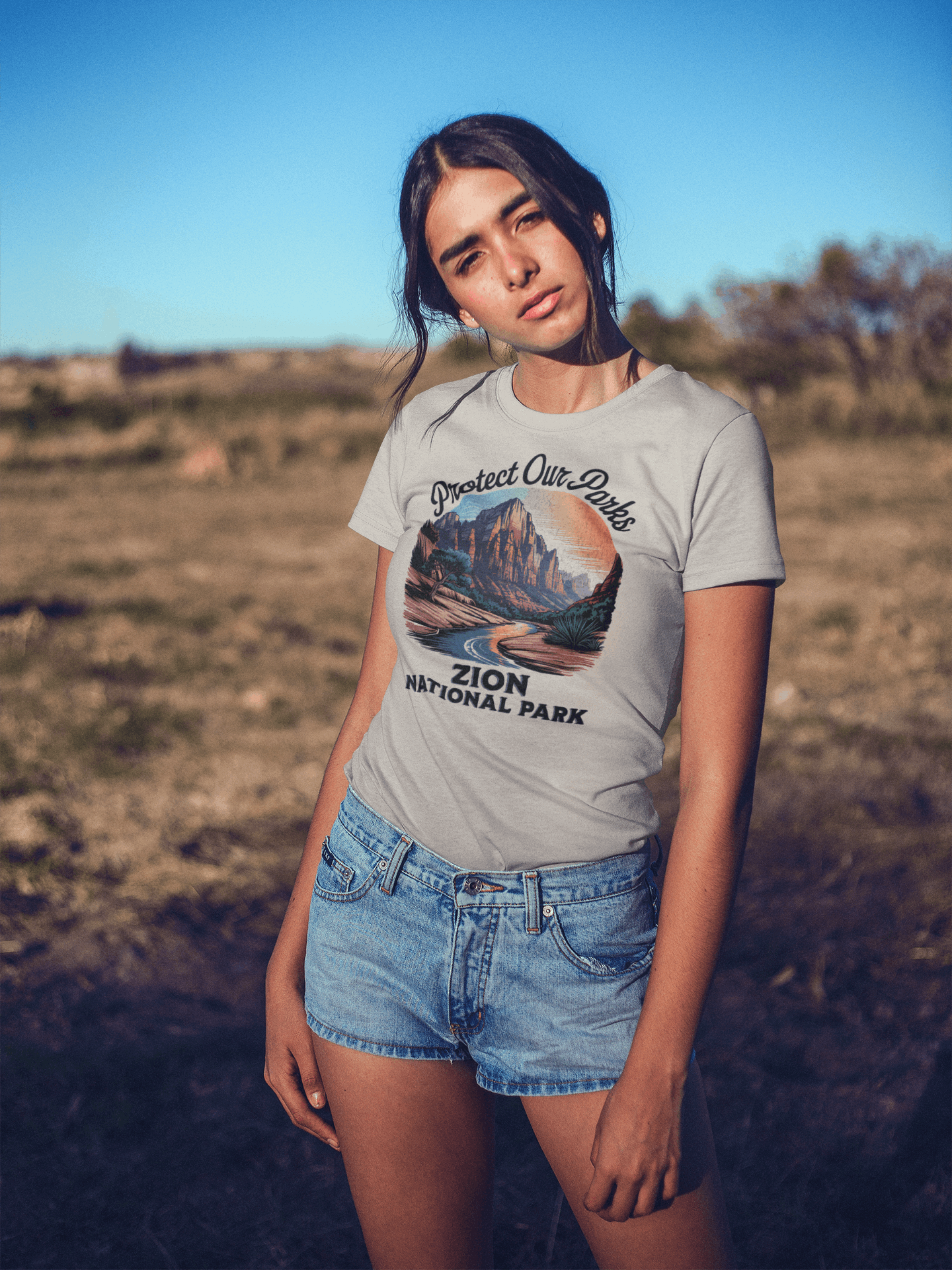 Protect Our Parks Zion graphic t-shirt shown in lifestyle or modeled setting