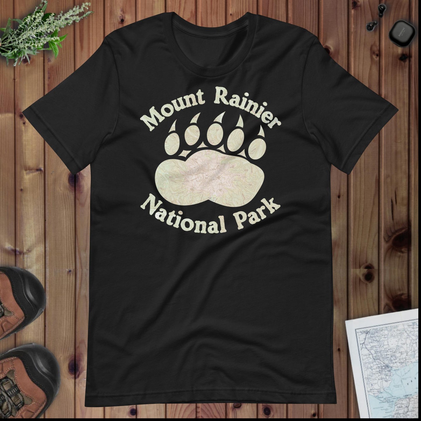 Rainier Bear Paw national park topo t-shirt alternate apparel color or product angle