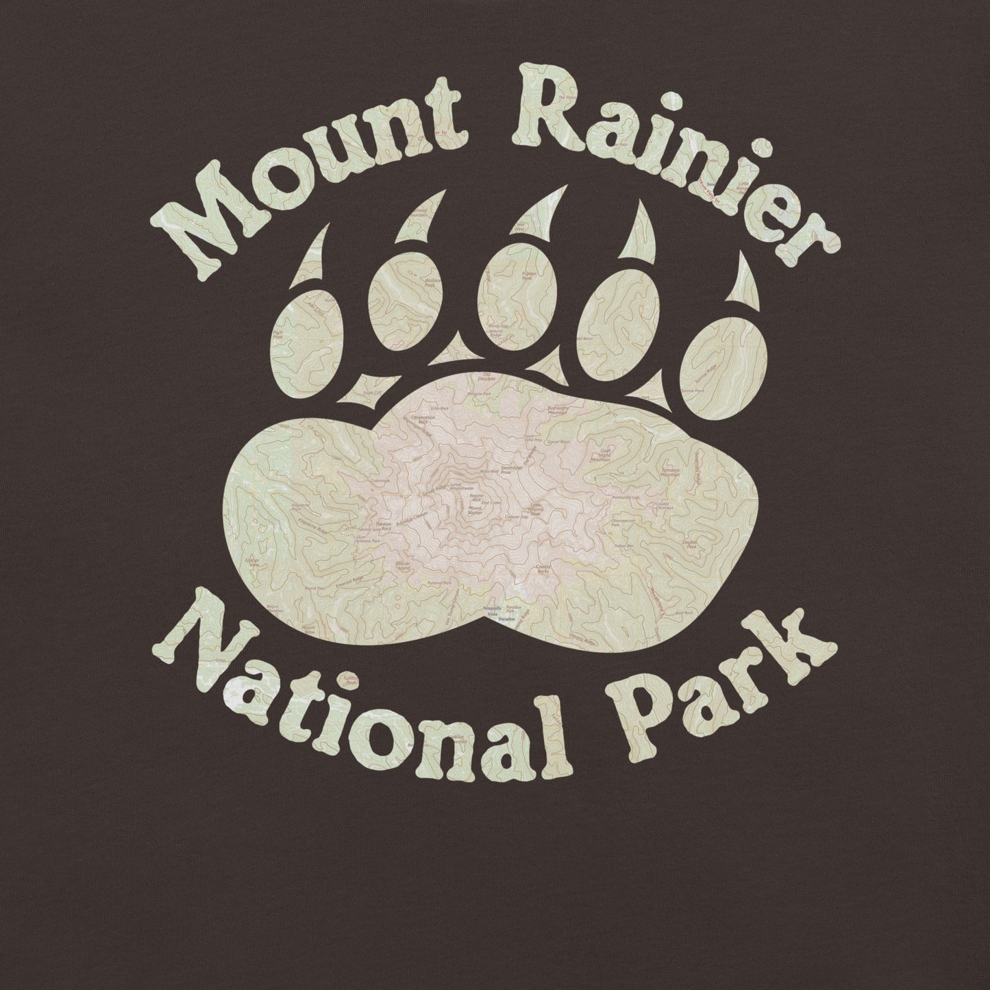 Rainier Bear Paw national park topo t-shirt detail or alternate product view
