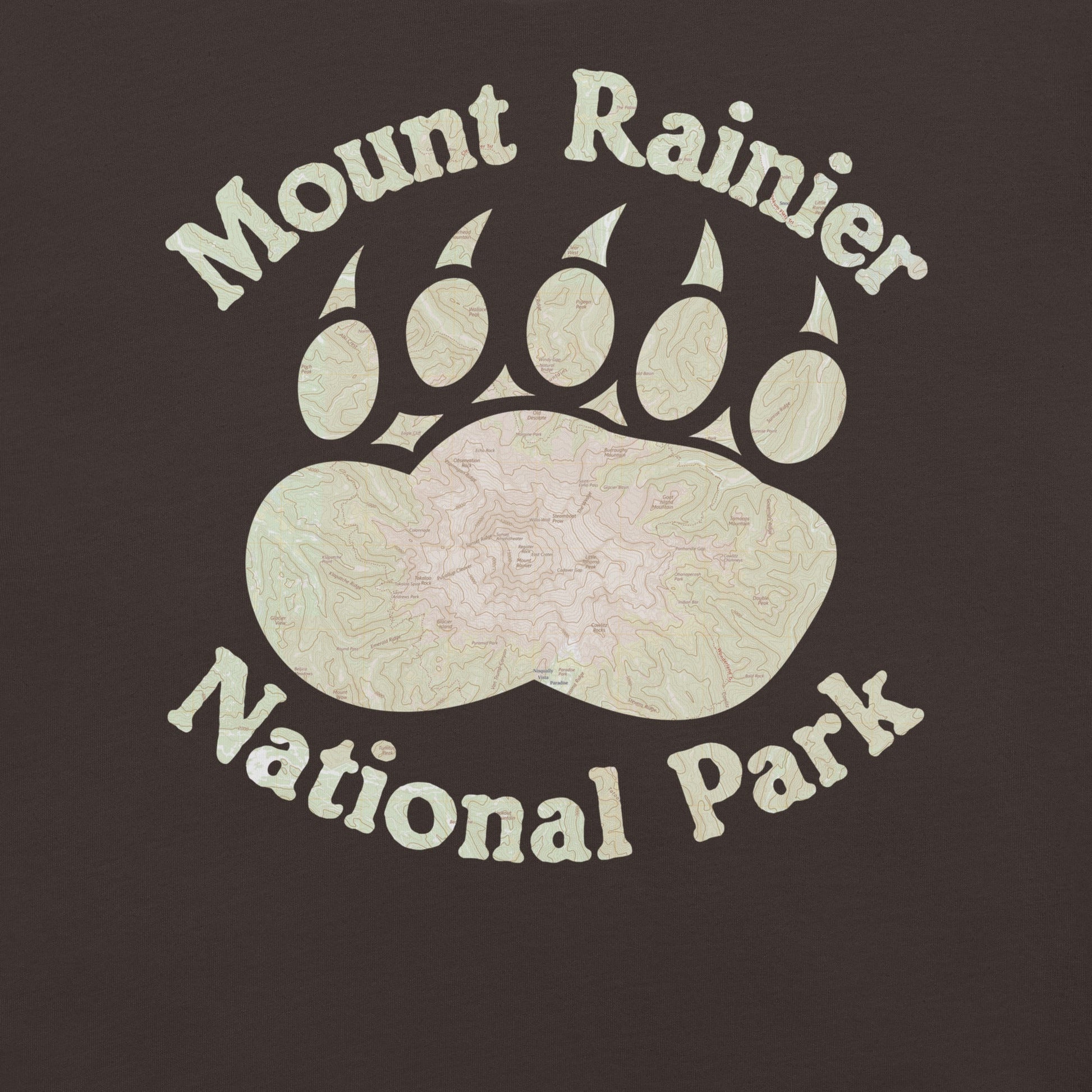Rainier Bear Paw national park topo t-shirt detail or alternate product view