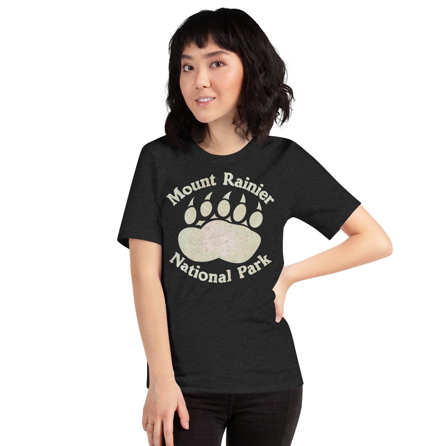 Rainier Bear Paw national park topo t-shirt detail or alternate product view