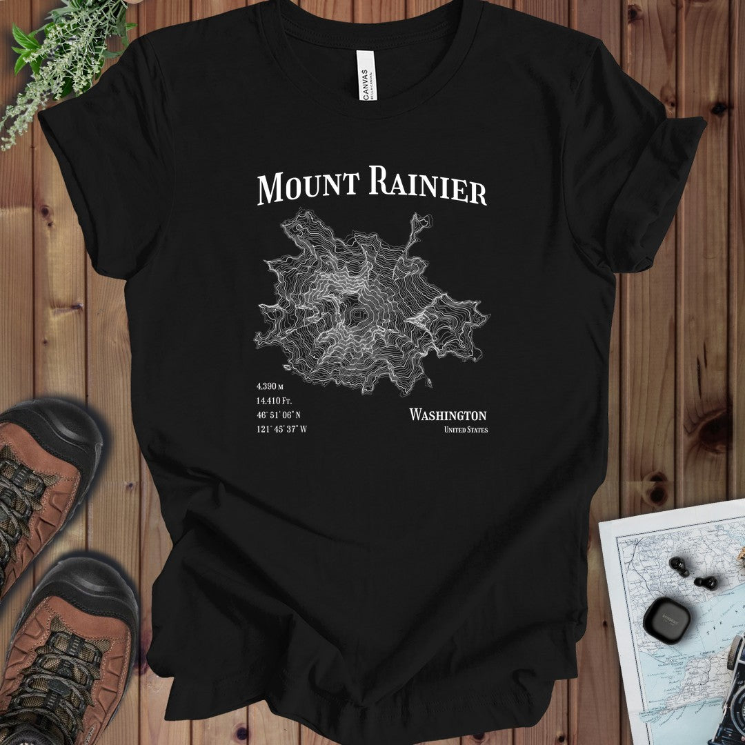Mount Rainier Mountain Topo Kids Graphic T-Shirt in Black