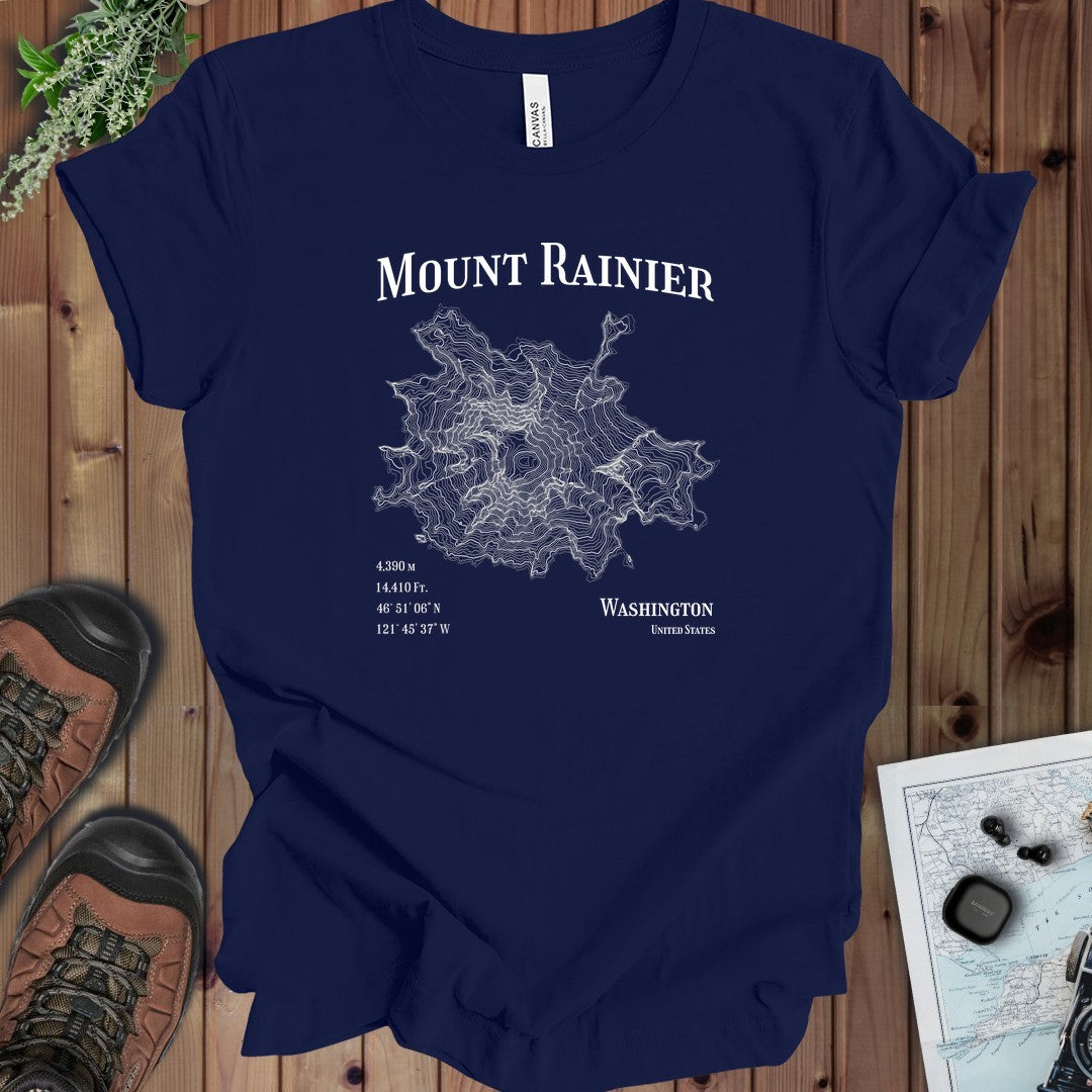 Mount Rainier Mountain Topo Kids Graphic T-Shirt in Navy