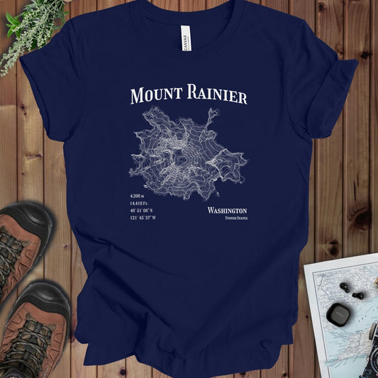Mount Rainier Mountain Topo Kids Graphic T-Shirt in Navy