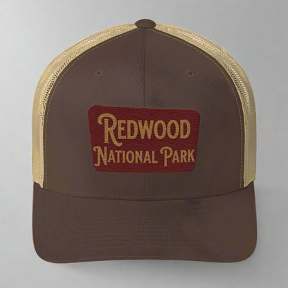Redwood embroidered National Park trucker hat shown from alternate product angle