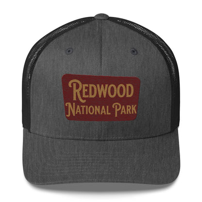 Redwood embroidered National Park trucker hat shown from alternate product angle