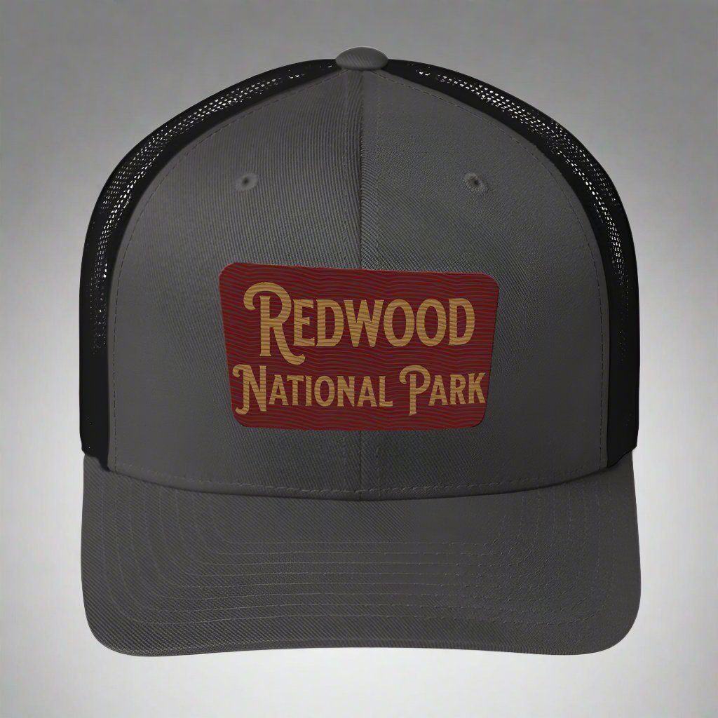 Redwood embroidered National Park trucker hat shown in lifestyle or modeled setting