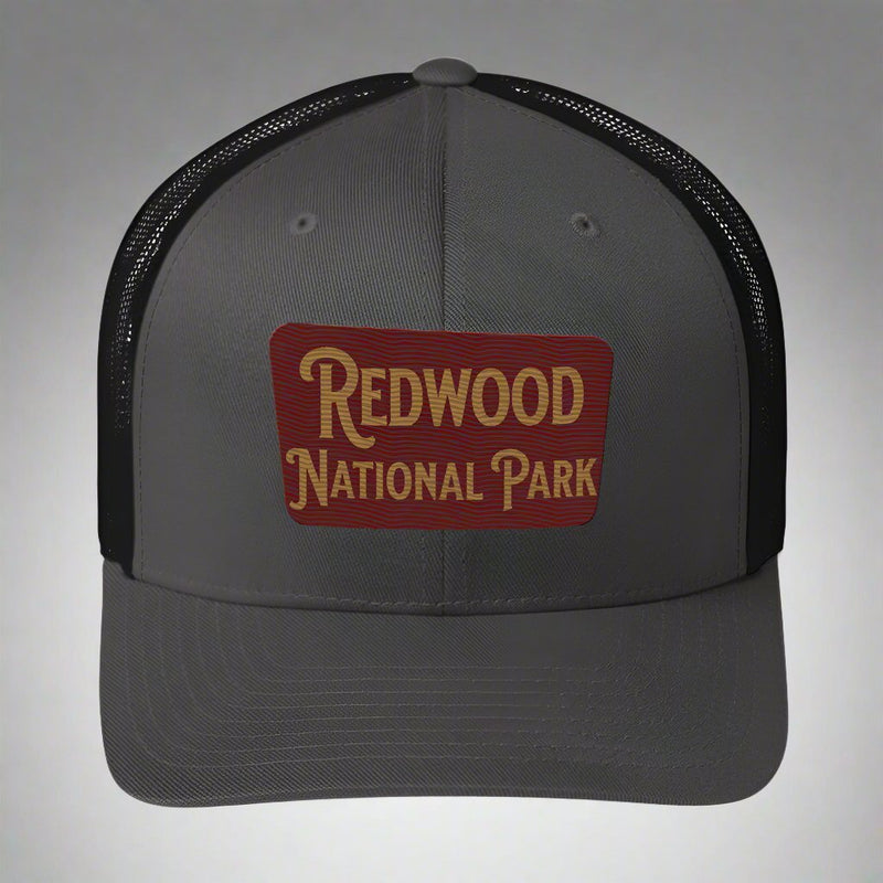 Redwood embroidered National Park trucker hat shown in lifestyle or modeled setting