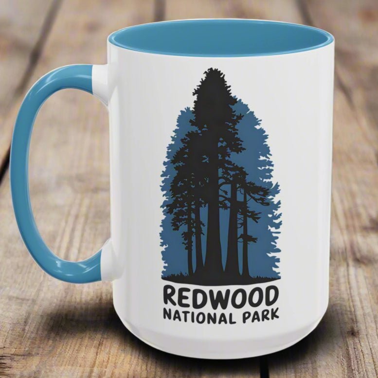 Redwood National Park shaded trees colored accent mug shown as primary product image
