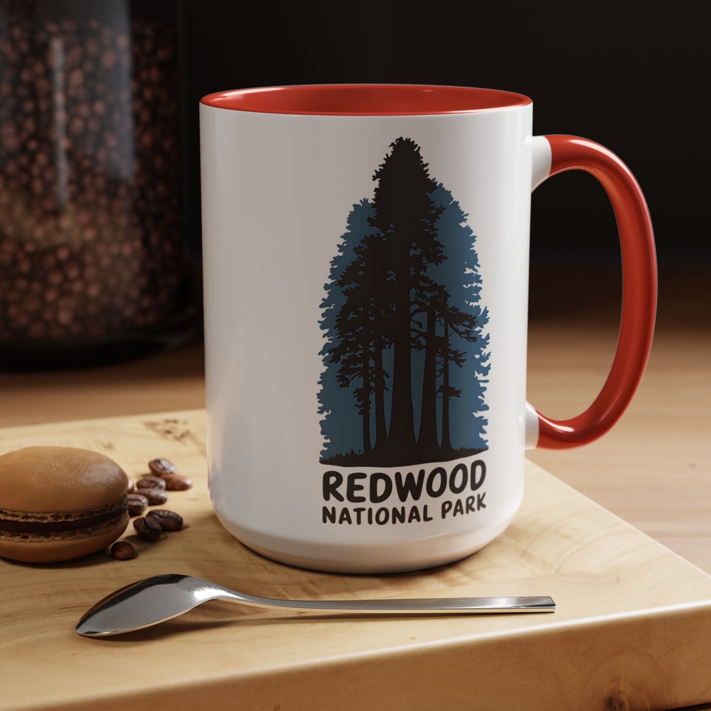 Redwood National Park shaded trees colored accent mug shown from alternate product angle