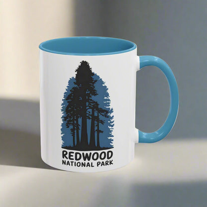 Redwood National Park shaded trees colored accent mug showing design detail or product variation