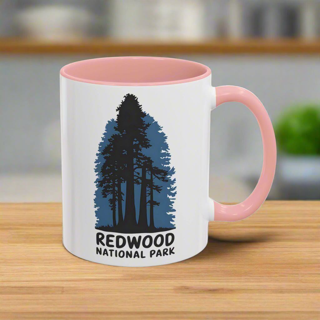 Redwood National Park shaded trees colored accent mug showing design detail or product variation