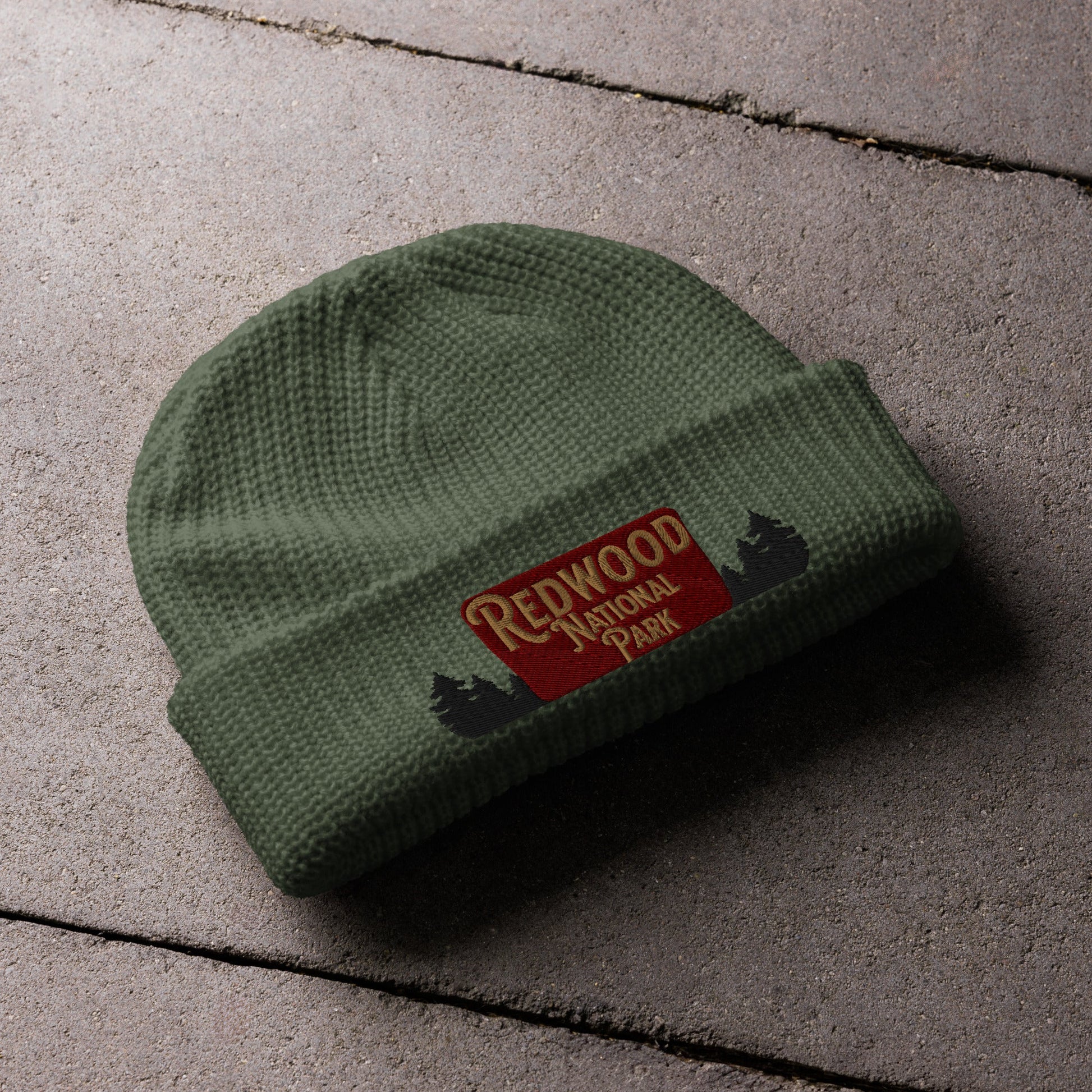 Redwood National Park embroidered beanie shown in lifestyle or modeled setting