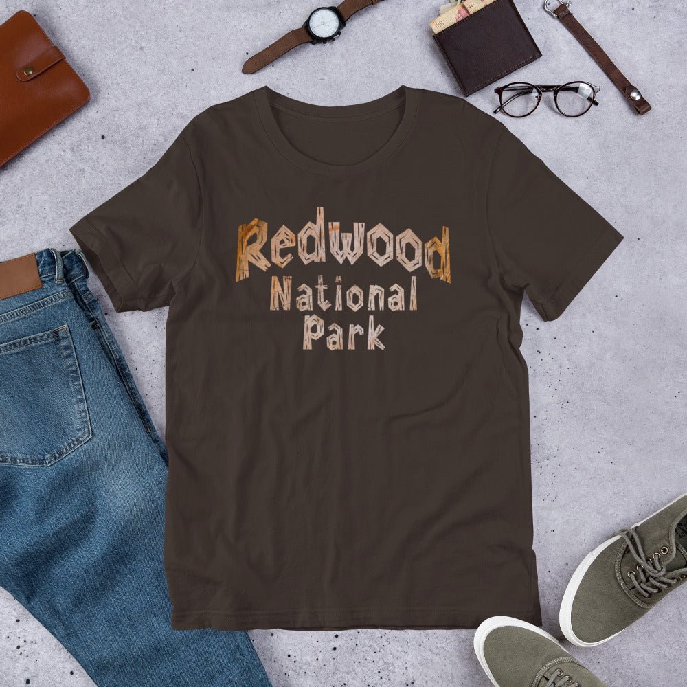 Redwood National Park wood t-shirt shown in lifestyle or modeled setting
