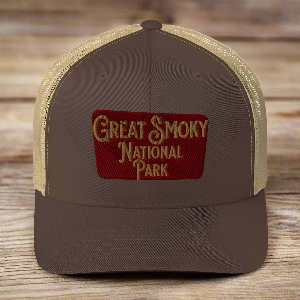 Great Smoky Mountains National Park Embroidered Trucker Hat hat Park Service Apparel Brown/ Khaki