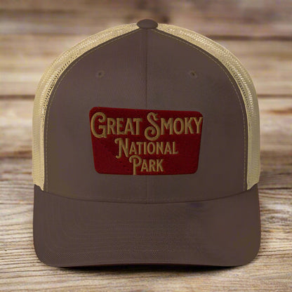 Great Smoky Mountains National Park Embroidered Trucker Hat hat Park Service Apparel Brown/ Khaki