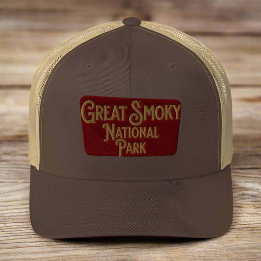 Great Smoky Mountains National Park Embroidered Trucker Hat hat Park Service Apparel Brown/ Khaki