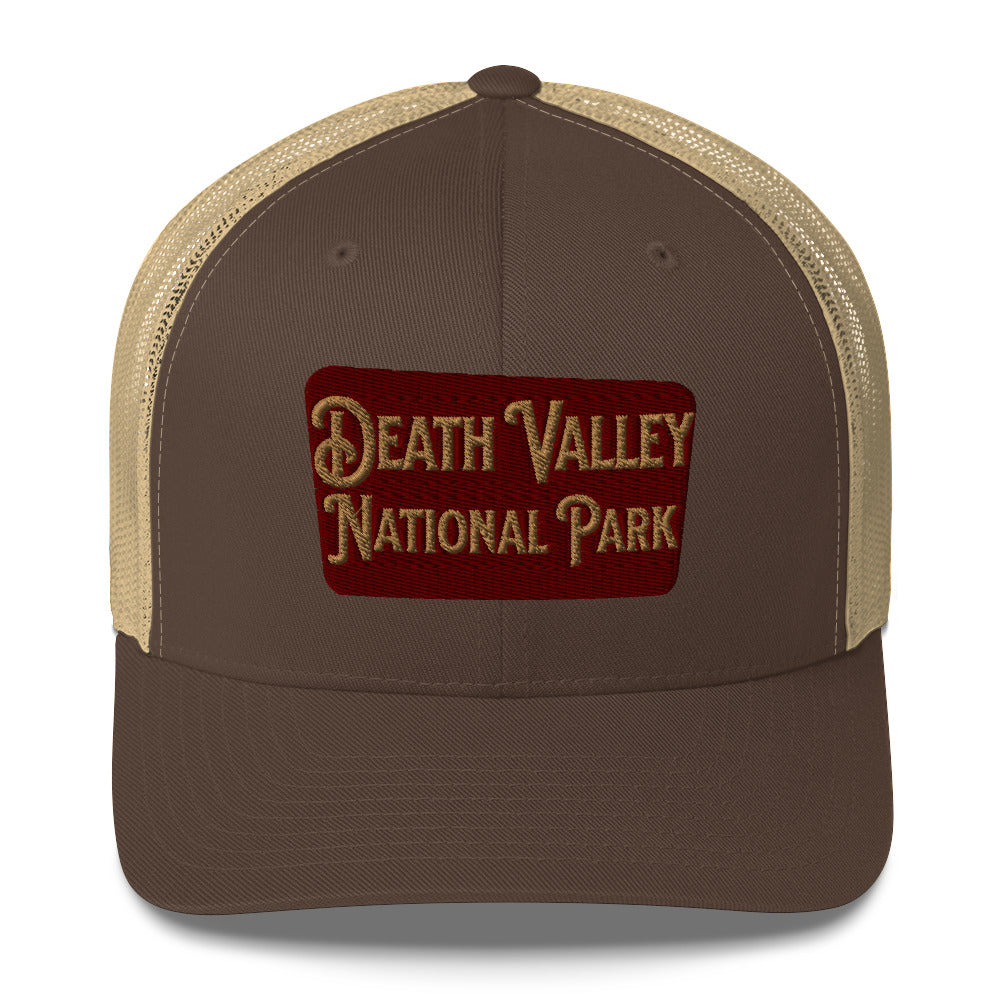 Death Valley National Park Sign Embroidered Trucker Cap hat Park Service Apparel Brown/ Khaki
