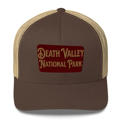 Death Valley National Park Sign Embroidered Trucker Cap hat Park Service Apparel Brown/ Khaki