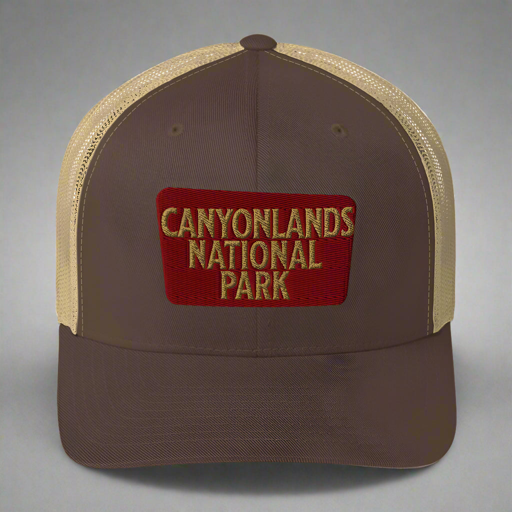 Canyonlands National Park Sign Embroidered Trucker Hat hat Park Service Apparel Brown/ Khaki
