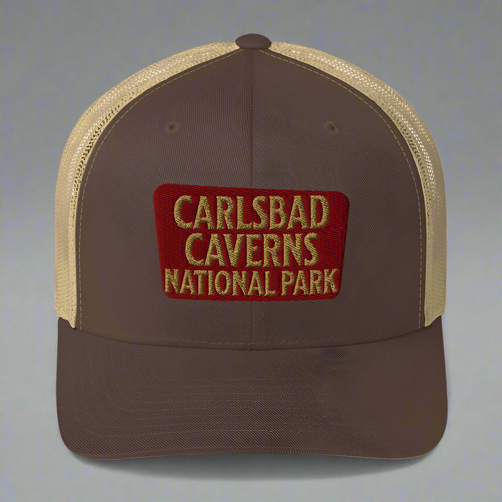 Carlsbad Caverns National Park Sign Embroidered Trucker Hat hat Park Service Apparel Brown/ Khaki